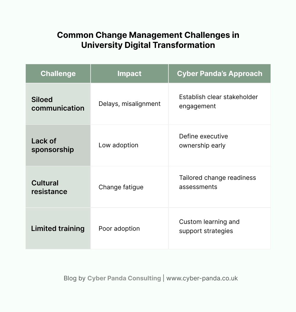 Common Change Management Challenges in University Digital Transformation